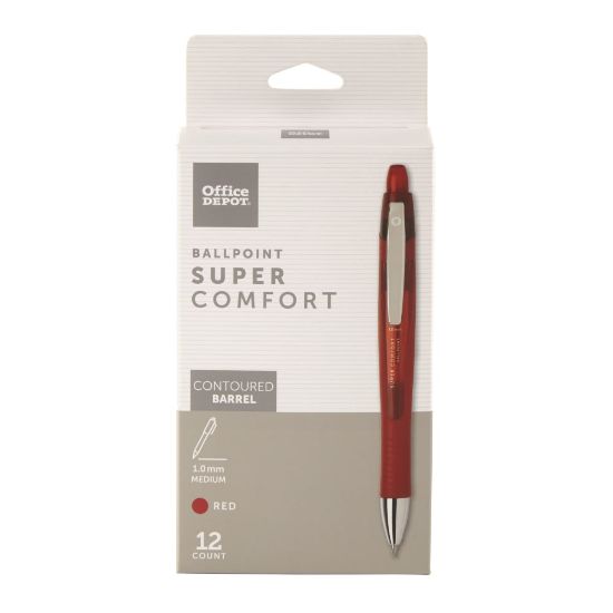 Picture of Office Depot Brand Super Comfort Grip Retractable Ballpoint Pens, Medium Point, 1.0 mm, Red Barrels, Red Ink, Pack Of 12