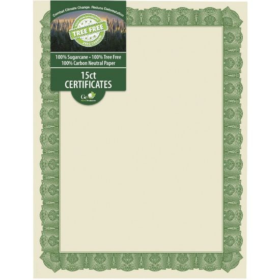 Picture of Geographics Tree Free Certificate - 8.5in - Multicolor with Green Border - Sugarcane - 15 / Pack