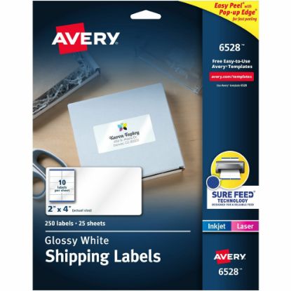 Picture of Avery Glossy Permanent Labels, 6528, Mailing, 2in x 4in, White, Pack Of 250