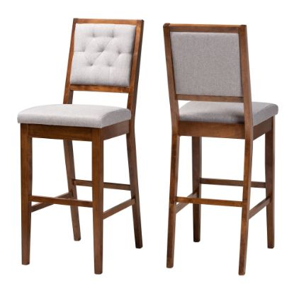 Picture of Baxton Studio Gideon 2-Piece Bar Stool Set, Gray/Walnut Brown