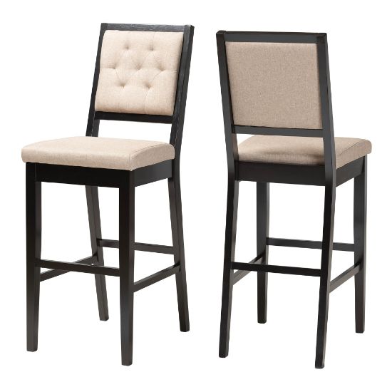 Picture of Baxton Studio Gideon 2-Piece Bar Stool Set, Sand/Dark Brown