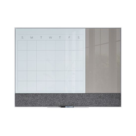 Picture of U Brands 3N1 Magnetic Glass Dry-Erase Monthly Calendar Board, 48in X 36in, White/Gray Surface, White Aluminum Frame, Actual Size 47in X 35in (3198U00-01)