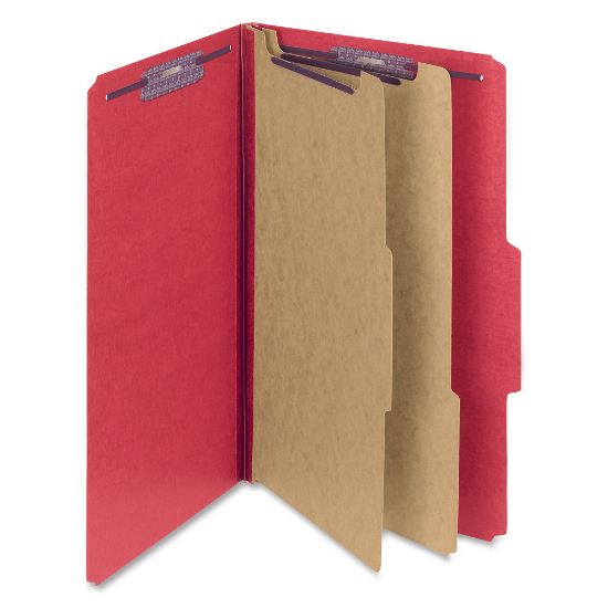 Picture of Smead Classification Folders, Top-Tab With SafeSHIELD Coated Fasteners, 2in Expansion, Legal Size, 50% Recycled, Red, Box Of 10