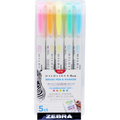 Picture of Zebra Pen MILDLINER Double-Ended Creative Markers, Pack Of 5, Fine/Brush Points, Assorted Warm Colors