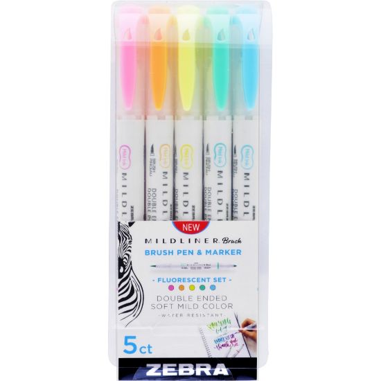 Picture of Zebra Pen MILDLINER Double-Ended Creative Markers, Pack Of 5, Fine/Brush Points, Assorted Warm Colors