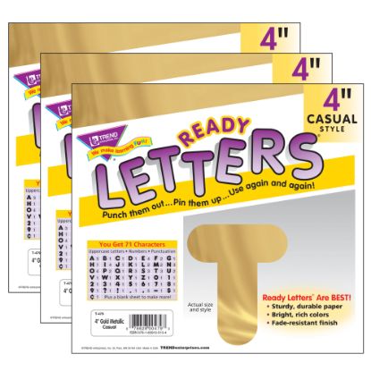 Picture of TREND Ready Letters, 4in, Casual Uppercase, Gold Metallic, Set Of 3 Packs