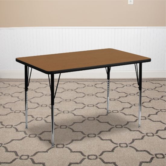 Picture of Flash Furniture 48inW Rectangular Thermal Laminate Activity Table With Standard Height-Adjustable Legs, Oak