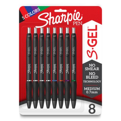 Picture of Sharpie S Gel Pens, Medium Point, 0.7 mm, Black Barrel, Assorted Ink, Pack Of 8 Pens