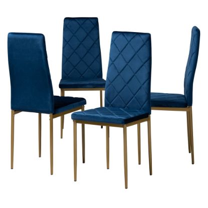 Picture of Baxton Studio Blaise Dining Chairs, Navy Blue/Gold, Set Of 4 Chairs