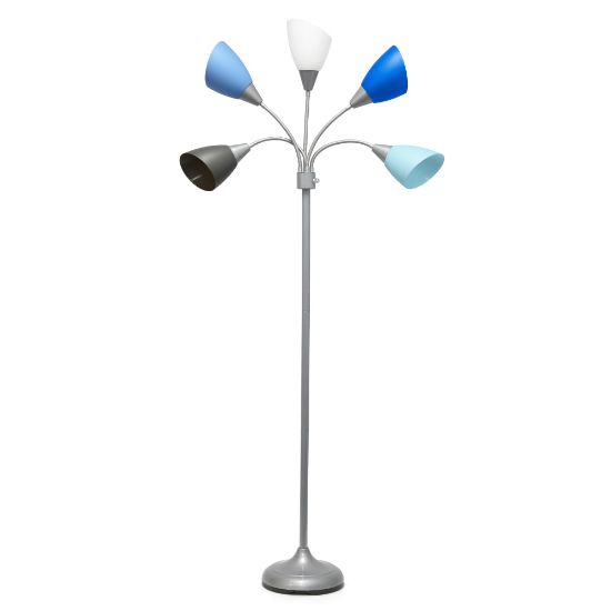 Picture of Simple Designs 5-Light Adjustable Gooseneck Floor Lamp, 67inH, Silver/Blue/White/Gray