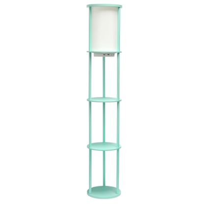 Picture of Simple Designs Round Etagere Floor Lamp, 62-1/2inH, White/Aqua