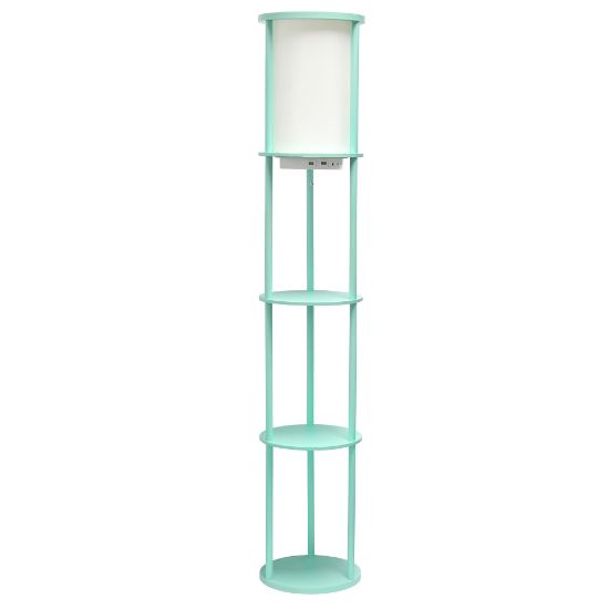 Picture of Simple Designs Round Etagere Floor Lamp, 62-1/2inH, White/Aqua