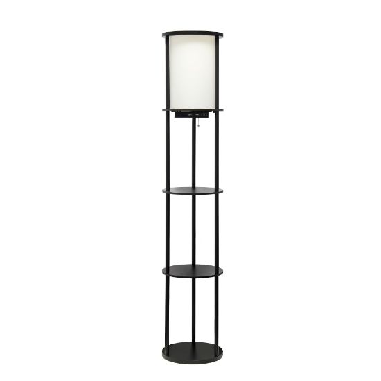 Picture of Simple Designs Round Etagere Floor Lamp, 62-1/2inH, White/Black