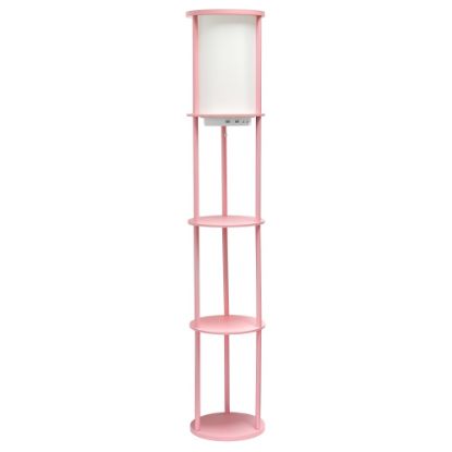 Picture of Simple Designs Round Etagere Floor Lamp, 62-1/2inH, White/Light Pink