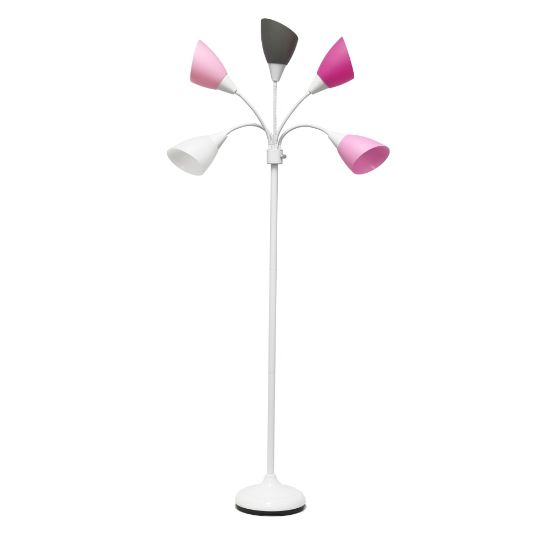 Picture of Simple Designs 5-Light Adjustable Gooseneck Floor Lamp, 67inH, Pink/White/Gray/White