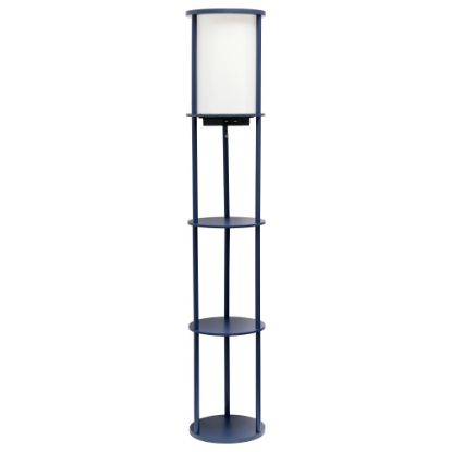 Picture of Simple Designs Round Etagere Floor Lamp, 62-1/2inH, White/Navy