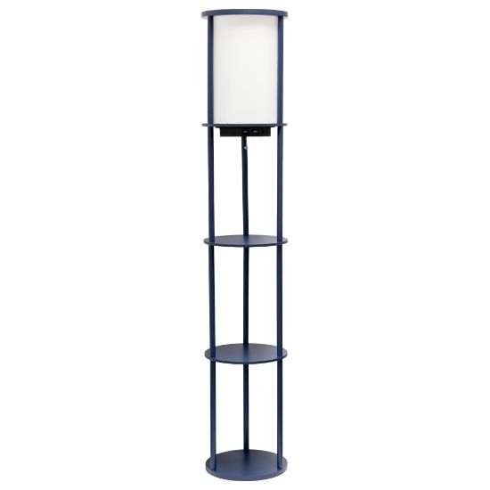 Picture of Simple Designs Round Etagere Floor Lamp, 62-1/2inH, White/Navy