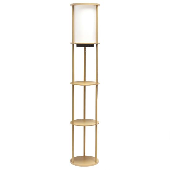 Picture of Simple Designs Round Etagere Floor Lamp, 62-1/2inH, White/Tan