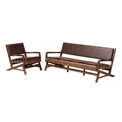 Picture of Baxton Studio Faux Leather 2-Piece Living Room Set, Rustic Brown