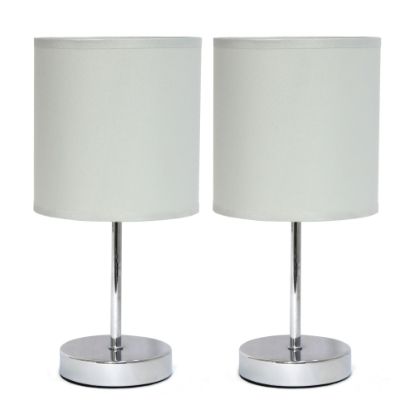 Picture of Simple Designs Mini Basic Table Lamp with Fabric Shade, 11inH, Slate Gray/Chrome, 2pk