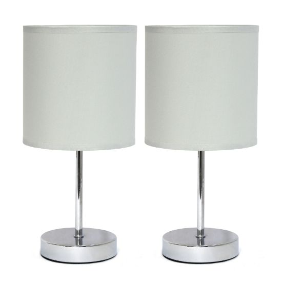 Picture of Simple Designs Mini Basic Table Lamp with Fabric Shade, 11inH, Slate Gray/Chrome, 2pk