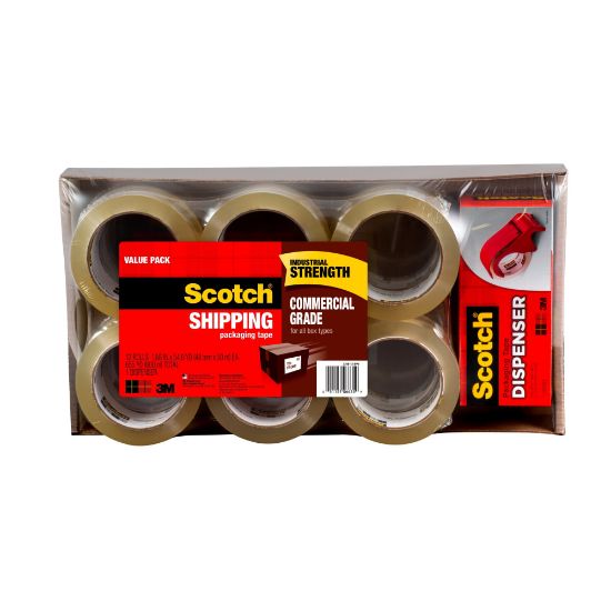 Picture of Scotch Commercial Grade Packing Tape With Dispenser, 1-7/8in x 54.6 Yd., Clear, Case Of 12 Rolls