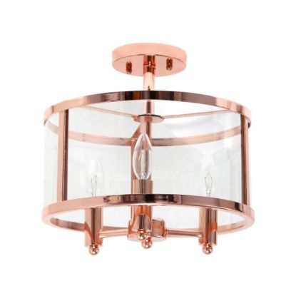 Picture of Lalia Home 3LT Glass And Metallic Accented Semi-Flushmount Lamp, 13inW, Clear Shade/Rose Gold Base