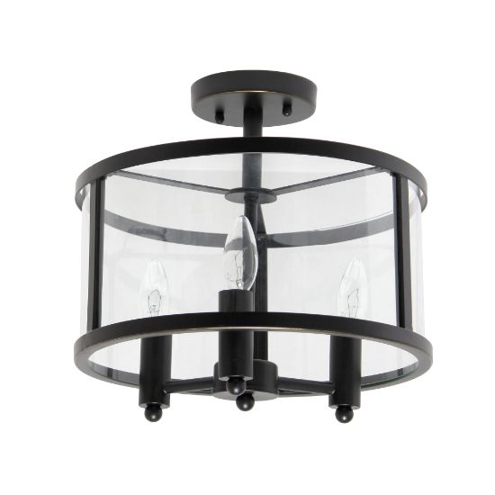 Picture of Lalia Home 3LT Glass And Metallic Accented Semi-Flushmount Lamp, 13inW, Clear Shade/Black Base