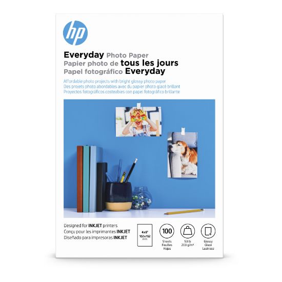 Picture of HP Everyday Photo Paper for Inkjet Printers, Glossy, 4in x 6in, 53 Lb, Pack Of 100 Sheets (CR759A)