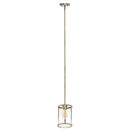 Picture of Lalia Home 1-Light Adjustable Hanging Cylindrical Glass Pendant Fixture, 6-3/4inW, Clear Shade/Antique Brass Base