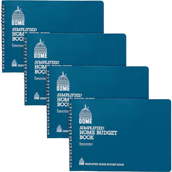 Picture of Dome Simplified Home Budget Book - 64 Sheet(s) - Wire Bound - 10.50in x 7.50in Sheet Size - White - White Sheet(s) - Blue Cover - Recycled - 4 / Bundle