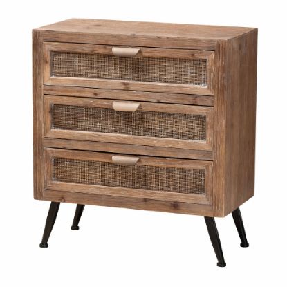 Picture of Baxton Studio Mid-Century Modern 31inH Rattan 3-Drawer Storage Cabinet, Whitewashed Natural Brown/Black