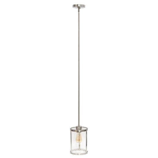 Picture of Lalia Home 1-Light Adjustable Hanging Cylindrical Glass Pendant Fixture, 6-3/4inW, Clear Shade/Brushed Nickel Base