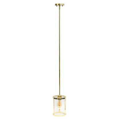 Picture of Lalia Home 1-Light Adjustable Hanging Cylindrical Glass Pendant Fixture, 6-3/4inW, Clear Shade/Gold Base