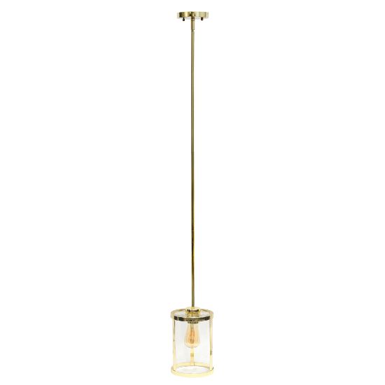 Picture of Lalia Home 1-Light Adjustable Hanging Cylindrical Glass Pendant Fixture, 6-3/4inW, Clear Shade/Gold Base