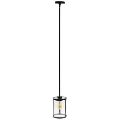 Picture of Lalia Home 1-Light Adjustable Hanging Cylindrical Glass Pendant Fixture, 6-3/4inW, Clear Shade/Black Base