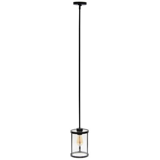 Picture of Lalia Home 1-Light Adjustable Hanging Cylindrical Glass Pendant Fixture, 6-3/4inW, Clear Shade/Black Base