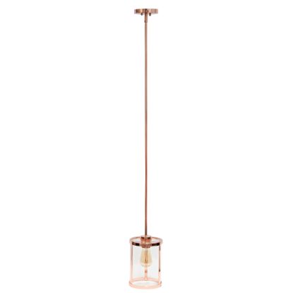 Picture of Lalia Home 1-Light Adjustable Hanging Cylindrical Glass Pendant Fixture, 6-3/4inW, Clear Shade/Rose Gold Base