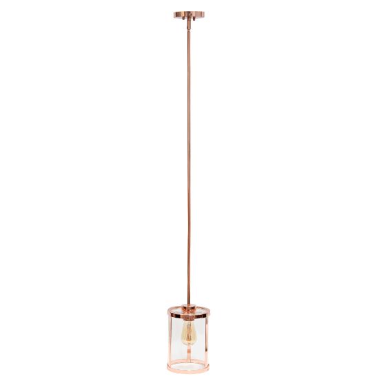 Picture of Lalia Home 1-Light Adjustable Hanging Cylindrical Glass Pendant Fixture, 6-3/4inW, Clear Shade/Rose Gold Base