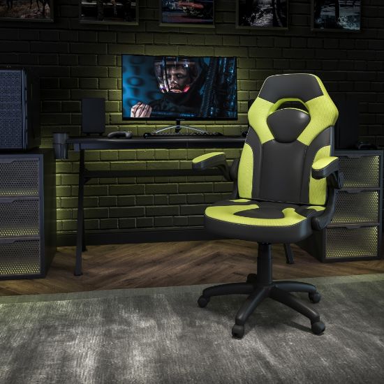 Picture of Flash Furniture X10 Ergonomic LeatherSoft Faux Leather High-Back Racing Gaming Chair With Flip-Up Arms, Neon Green/Black