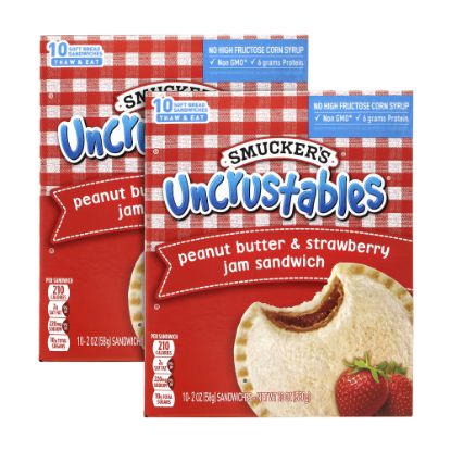 Picture of Smuckers Uncrustables Peanut Butter & Strawberry Sandwiches, 2 Oz, 10 Sandwiches Per Box, Pack Of 2 Boxes