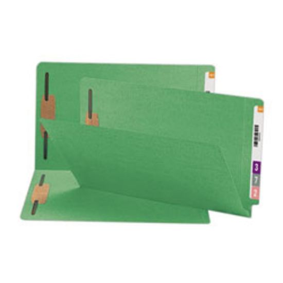 Picture of Smead Shelf-Master Color Fastener Folders, Legal Size, Green, Box Of 50