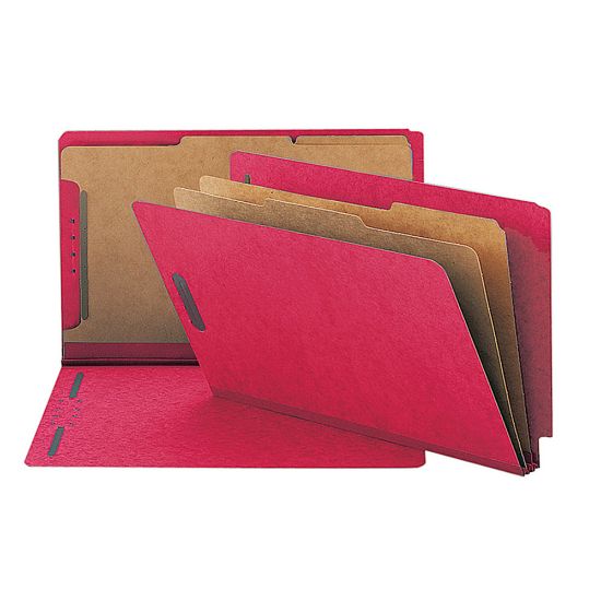 Picture of Smead End-Tab Classification Folders, 8 1/2in x 14in, 2 Divider, 2 Partition, 50% Recycled, Bright Red, Pack Of 10