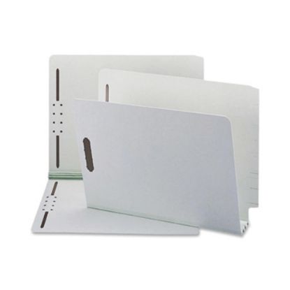 Picture of Smead Pressboard End-Tab Folders With SafeSHIELD Fasteners, Straight-Cut, 3in Expansion, Letter Size, 60% Recycled, Gray/Green, Box Of 25