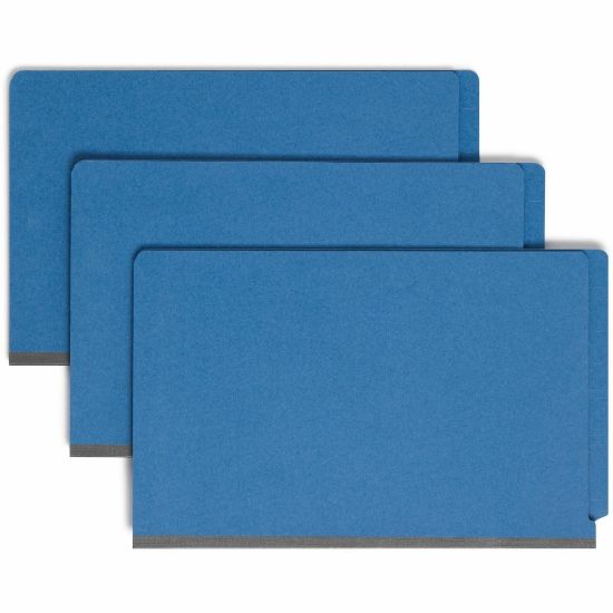 Picture of Smead End-Tab Classification Folders, 2in Expansion, 2 Dividers, 8 1/2in x 14in, Legal, 50% Recycled, Dark Blue, Box of 10