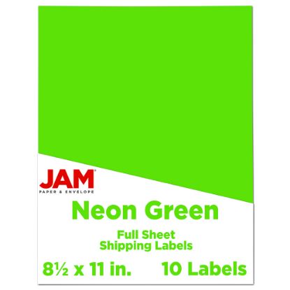 Picture of JAM Paper Full-Page Mailing And Shipping Labels, Rectangle, 8 1/2in x 11in, Neon Green, Pack Of 10