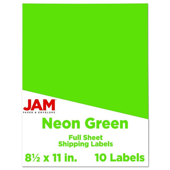 Picture of JAM Paper Full-Page Mailing And Shipping Labels, Rectangle, 8 1/2in x 11in, Neon Green, Pack Of 10