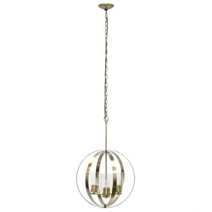 Picture of Lalia Home 3-Light Hanging Metal Globe And Clear Glass Ceiling Pendant, 18inW, Antique Brass