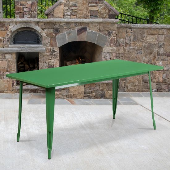 Picture of Flash Furniture Commercial Grade Indoor/Outdoor Metal Table, 29-1/2inH x 31-1/2inW x 63inD, Green