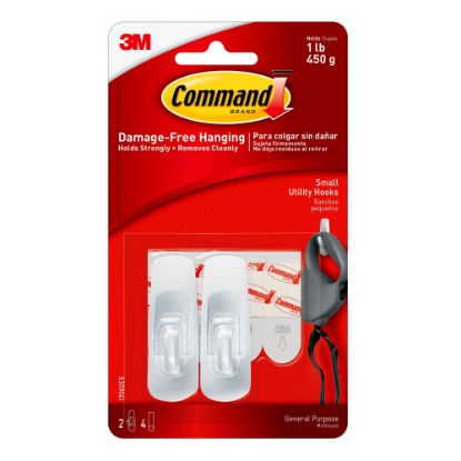 Picture of 3M Command General Purpose Removable Plastic Hooks, Small, 1-Lb Capacity, Pack Of 2